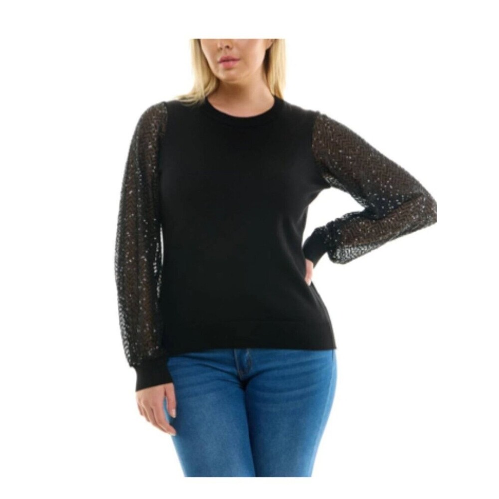 ZAC & Rachel Black Sequin Sleeve Sweater Size 3X